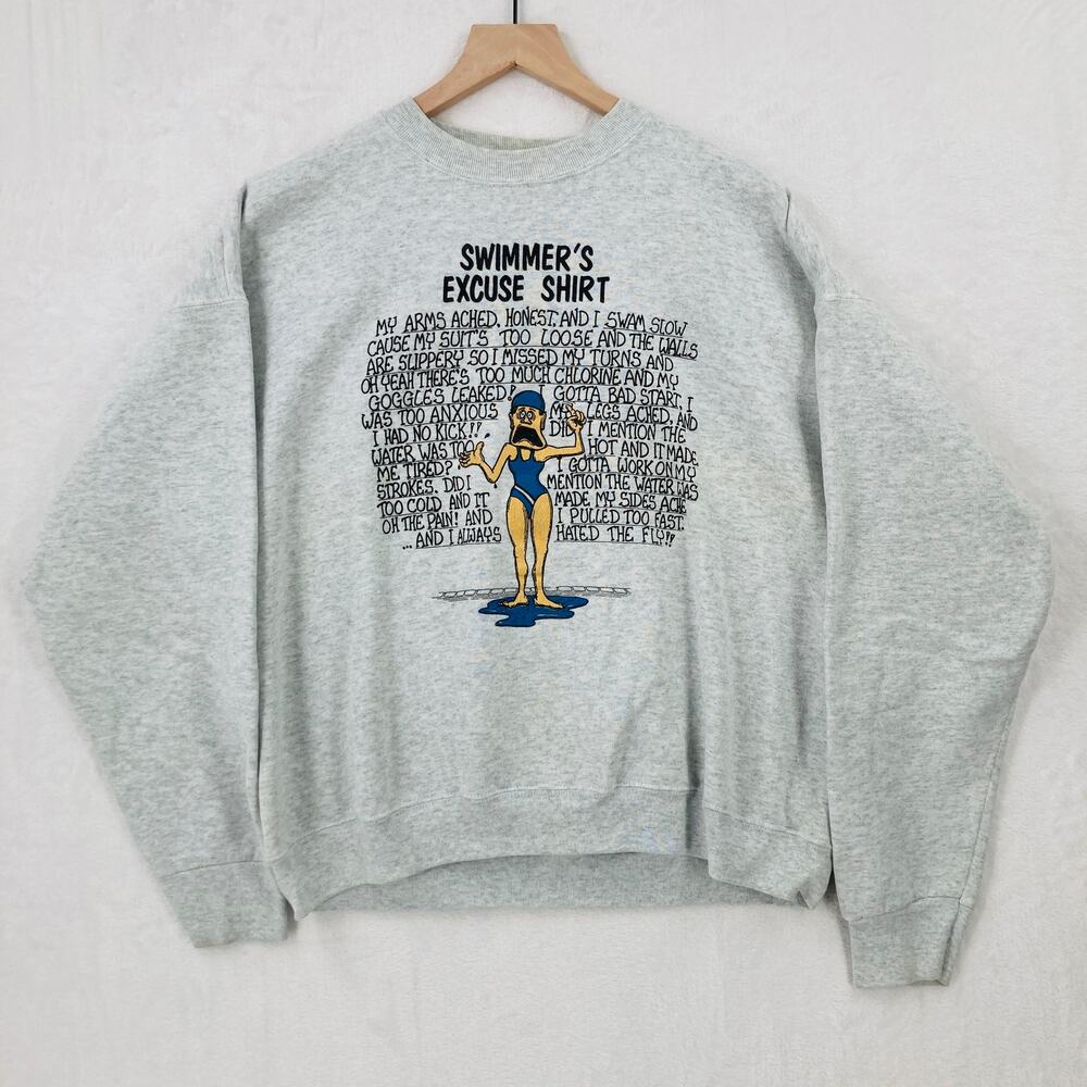 Vintage Swimmers Excuse Humor Sweatshirt Adult Medium Crewneck Fruit of the Loom